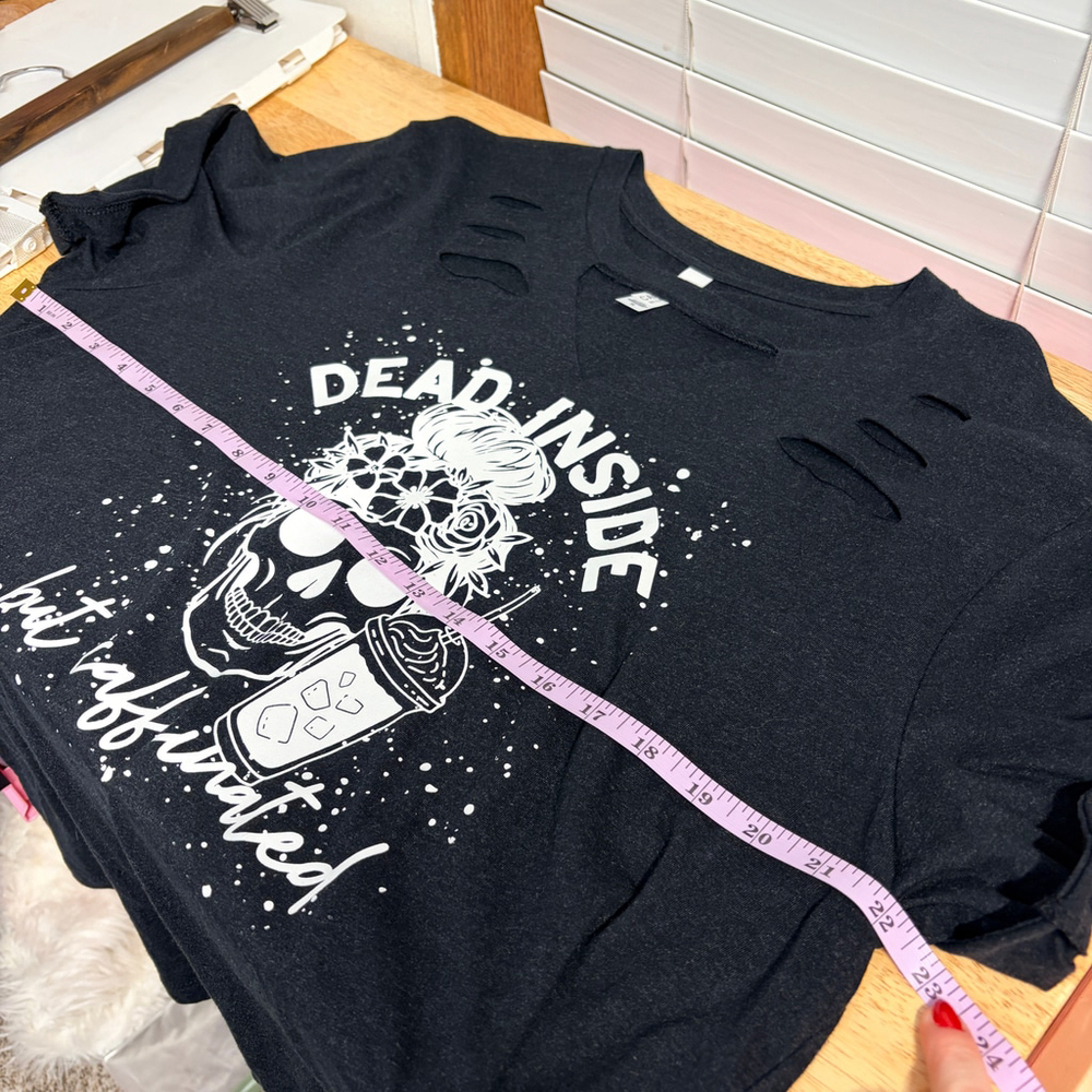 Caffeinated Bella + Canvas Distressed Short Sleeve Tee XL Black White Handmade - Picture 3 of 5